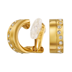 Traveller Clip-on Earrings - Hoops - Gold Plated - Crystals - 15x6mm