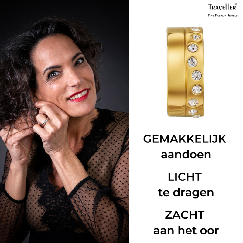 Traveller Clip Oorbellen - Oorringen - Verguld - Kristallen - 15x6mm - 157820