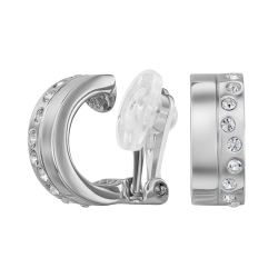 Traveller Clip-on Earrings - Hoops - Silver Coloured - Crystals - Platinum Plated - 15x6mm - 157821