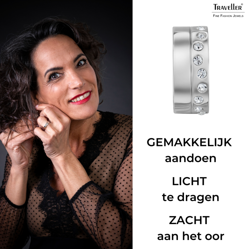 Traveller Clip Oorbellen - Oorringen - Zilverkleurig - Kristallen - Geplatineerd - 15x6mm - 157821