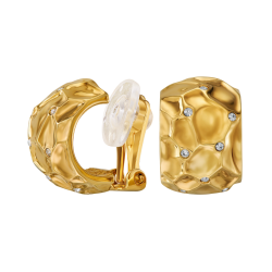 Traveller Clip Oorbellen - Verguld - Kristallen - Raatstructuur - 20x10mm - 157822