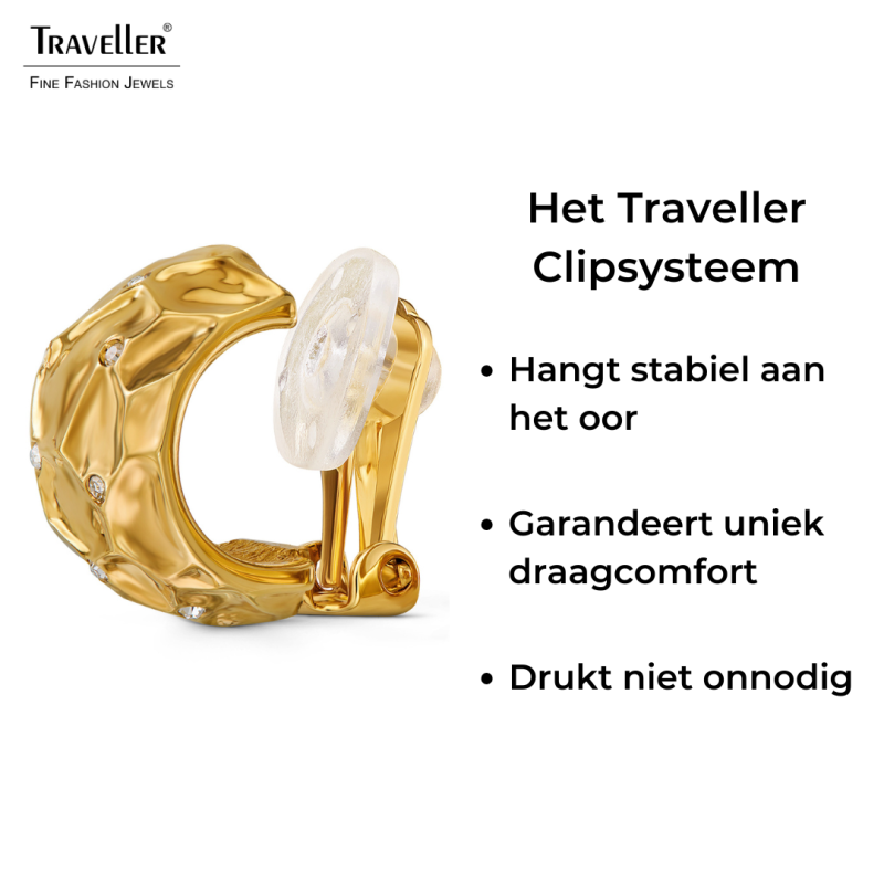 Traveller Clip Oorbellen - Verguld - Kristallen - Raatstructuur - 20x10mm - 157822