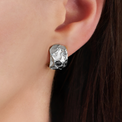 Traveller Clip Oorbellen - Zilverkleurig - Kristallen - Raatstructuur - Geplatineerd - 20x10mm