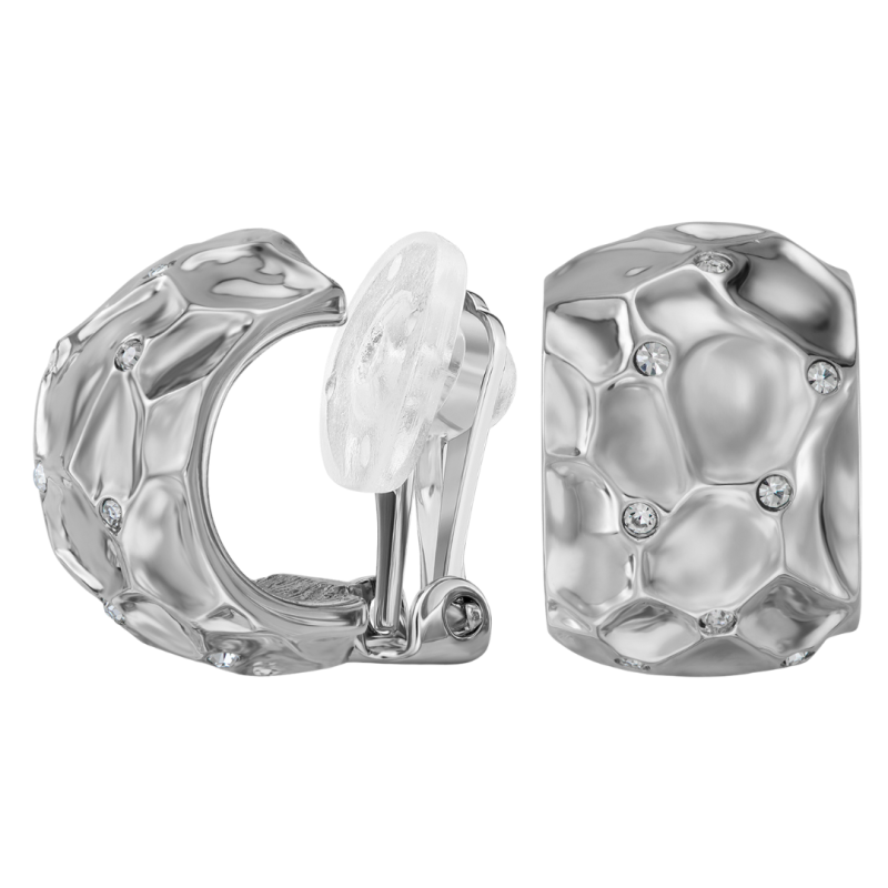 Traveller Clip Oorbellen - Zilverkleurig - Kristallen - Raatstructuur - Geplatineerd - 20x10mm - 157823