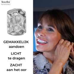 Traveller Oorclips - Zilverkleurig - Kristallen - Raatstructuur - Geplatineerd - 20x10mm