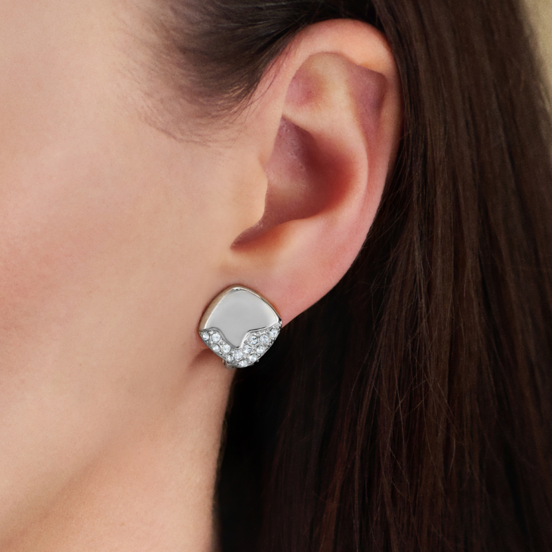 Traveller Clip-on Earrings - Silver Coloured - Crystals - Platinum Plated - 13x13mm - 157825