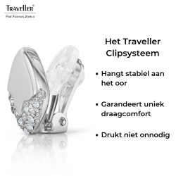 Traveller Clip Oorbellen - Zilverkleurig - Kristallen - Geplatineerd - 13x13mm - 157825