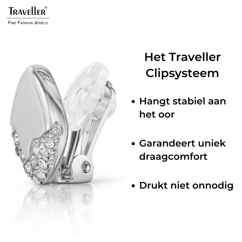 Traveller Clip Oorbellen - Zilverkleurig - Kristallen - Geplatineerd - 13x13mm