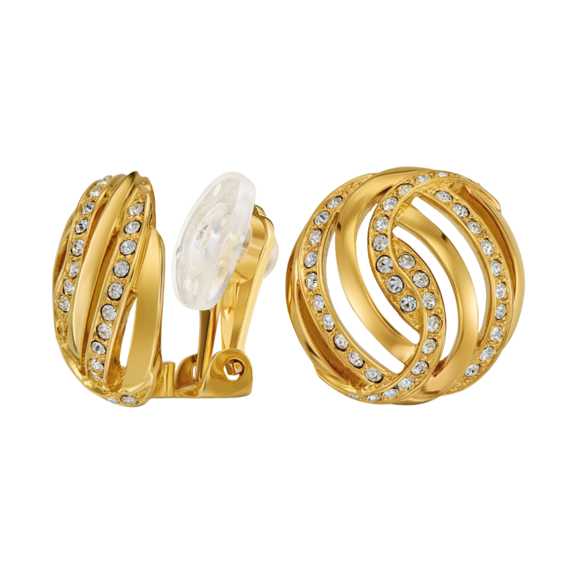 Traveller Clip-on Earrings - Gold Plated - Crystals - 20mm - 157826