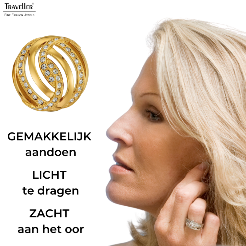 Traveller Clip Oorbellen - Verguld - Kristallen - 20mm - 157826