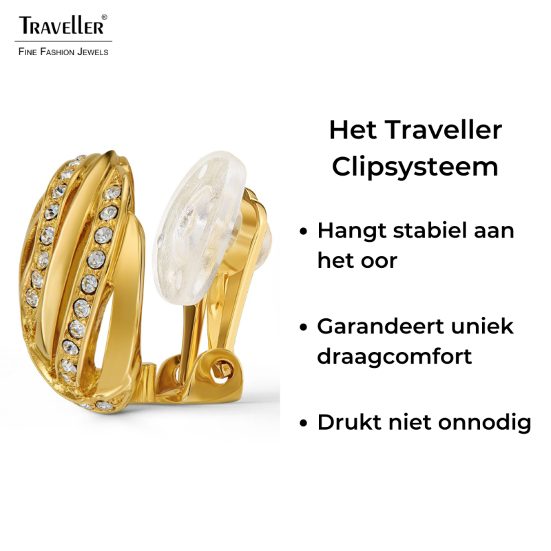 Traveller Clip Oorbellen - Verguld - Kristallen - 20mm - 157826