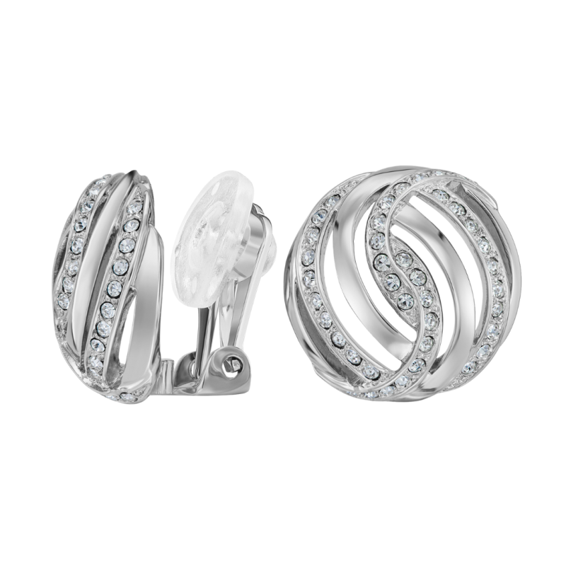 Traveller Clip Oorbellen - Zilverkleurig - Kristallen - Geplatineerd - 20mm - 157827