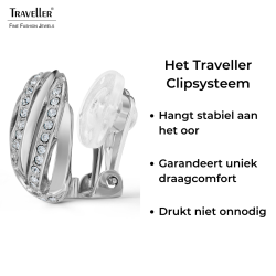 Traveller Clip Oorbellen - Zilverkleurig - Kristallen - Geplatineerd - 20mm