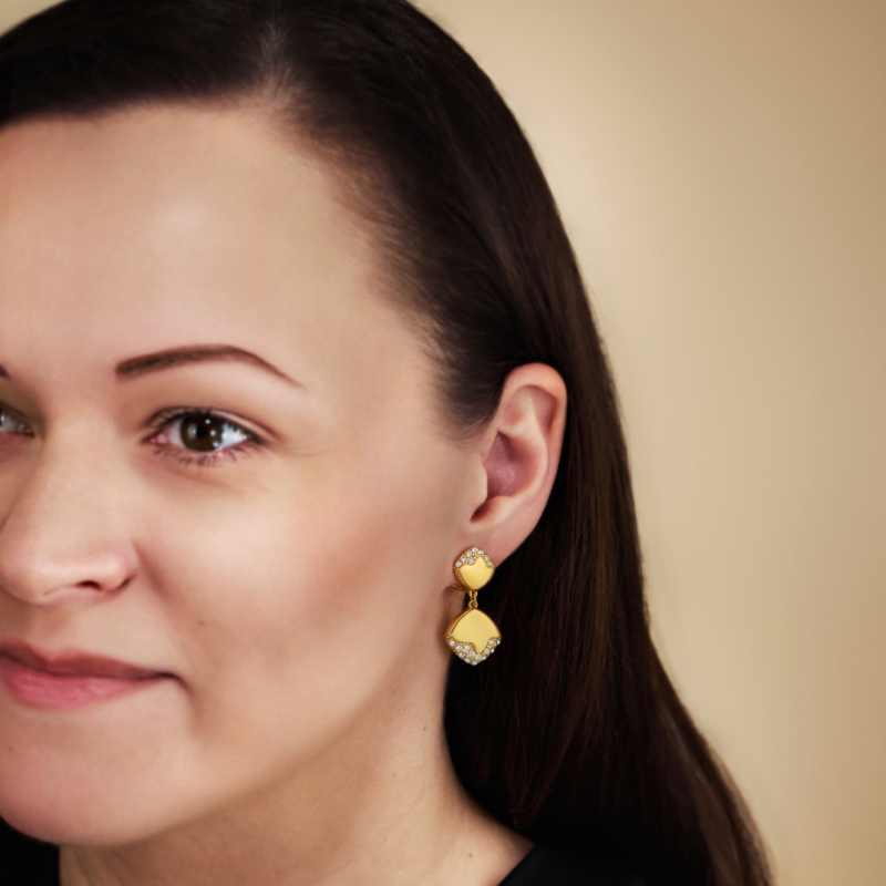 Traveller Clip-on Earrings - Drop Earrings - Gold Plated - Crystals - Square - 30x15mm - 157828