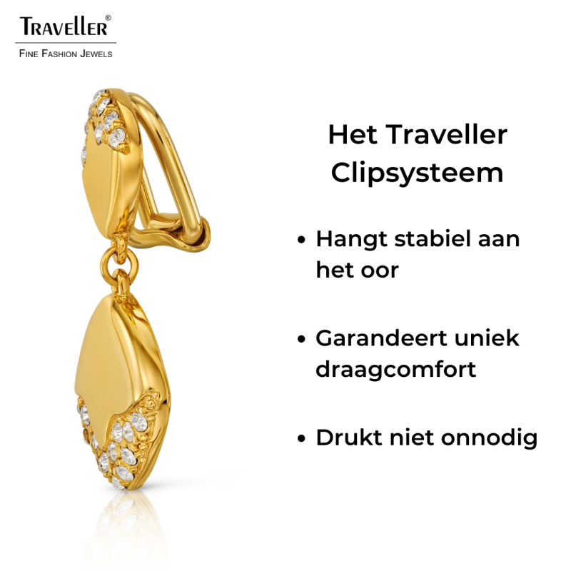 Traveller Clip Oorbellen - Hangers - Verguld - Kristallen - Vierkant - 30x15mm - 157828