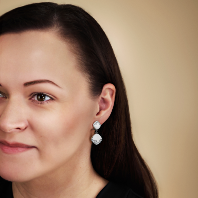 Traveller Clip-on Earrings - Drop Earrings - Silver Coloured - Crystals - Square - Platinum Plated - 30x15mm - 157829