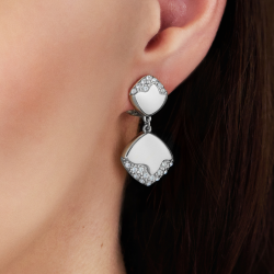 Traveller Clip-on Earrings - Drop Earrings - Silver Coloured - Crystals - Square - Platinum Plated - 30x15mm - 157829