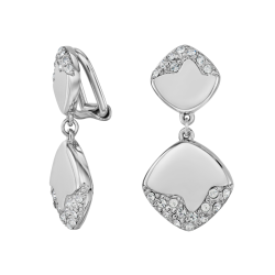 Traveller Clip Oorbellen - Hangers - Zilverkleurig - Kristallen - Vierkant - Geplatineerd - 30x15mm - 157829