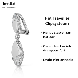 Traveller Clip Oorbellen - Hangers - Zilverkleurig - Kristallen - Vierkant - Geplatineerd - 30x15mm - 157829
