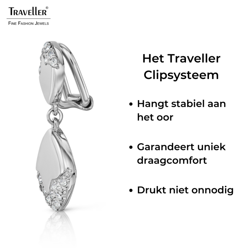 Traveller Statement Oorbellen - Hangers - Zilverkleurig - Kristallen - Vierkant - Geplatineerd - 30x15mm