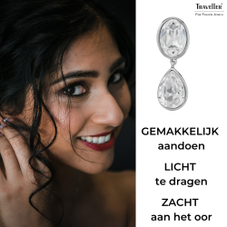 Traveller Clip Oorbellen - Hangers - Zilverkleurig - Kristallen - Ovaal & Druppel - Geplatineerd - 35x12mm - 157831