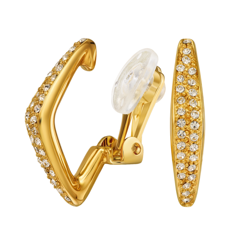 Traveller Clip Oorbellen - Verguld - Kristallen - 25x5mm - 157834