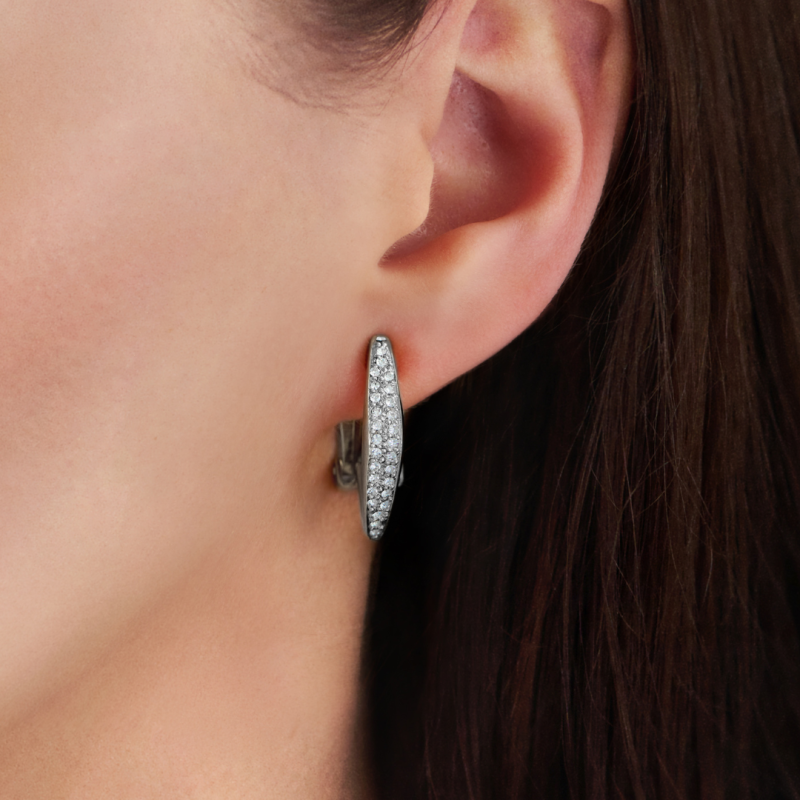 Traveller Clip-on Earrings - Silver Coloured - Crystals - Platinum Plated - 25x5mm - 157835