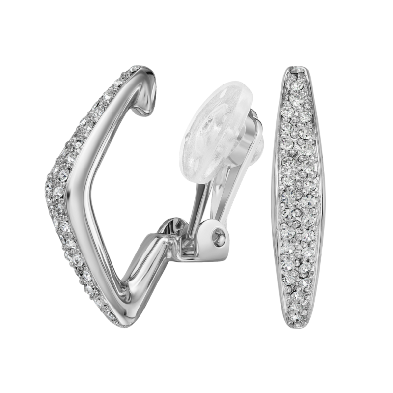 Traveller Clip Oorbellen - Zilverkleurig - Kristallen - Geplatineerd - 25x5mm - 157835