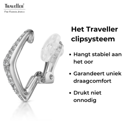 Traveller Clip Oorbellen - Zilverkleurig - Kristallen - Geplatineerd - 25x5mm