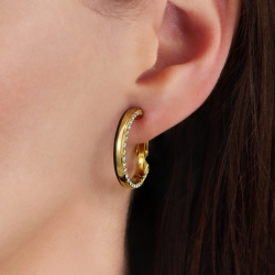 Traveller Clip-on Earrings - Hoops - Gold Plated - Crystals - Black Enamel - 23x4mm