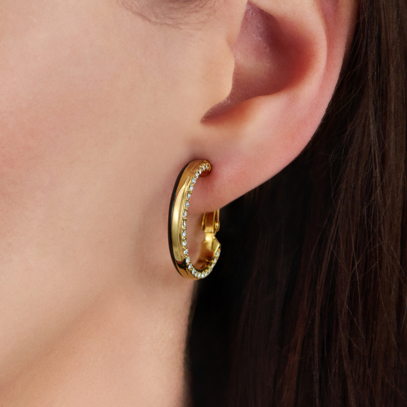 Traveller Clip Oorbellen - Oorringen - Verguld - Kristallen - Zwart Emaille - 23x4mm - 157836