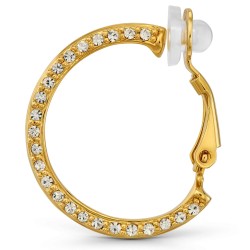 Traveller Clip-on Earrings - Hoops - Gold Plated - Crystals - Black Enamel - 23x4mm