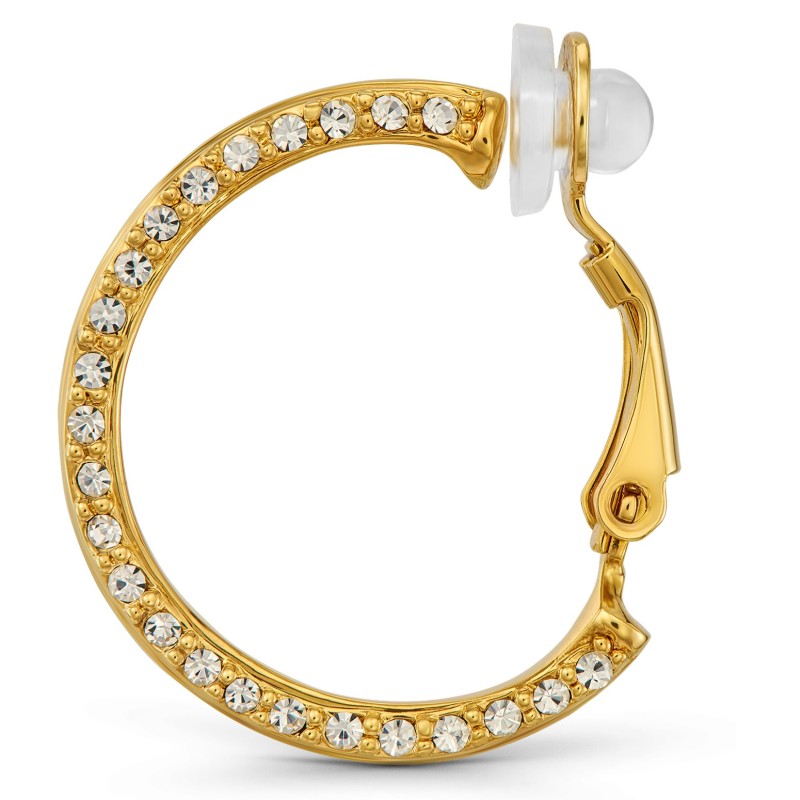 Traveller Clip Oorbellen - Oorringen - Verguld - Kristallen - Koraalkleurig Emaille - 23x4mm