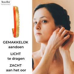 Traveller Clip Oorbellen - Oorringen - Verguld - Kristallen - Koraalkleurig Emaille - 23x4mm - 157837