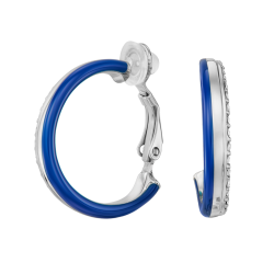 Traveller Clip-on Earrings - Silver Coloured - Crystals - Dark Blue Enamel - Platinum Plated - 23x4mm - 157838 