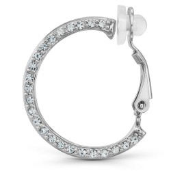 Traveller Clip Oorbellen - Zilverkleurig - Kristallen - Donker Blauw Emaille - Geplatineerd - 23x4mm