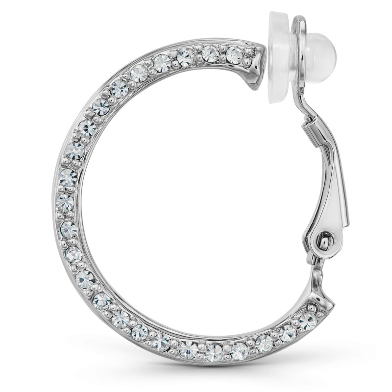 Traveller Clip Oorbellen - Zilverkleurig - Kristallen - Donker Blauw Emaille - Geplatineerd - 23x4mm - 157838 