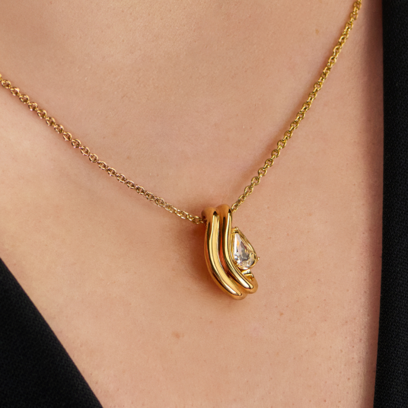 Traveller Pendant with Necklace - Gold Palted - Crystal - 6x3,6mm - Teardrop - 17x9mm - 44 cm - 157840