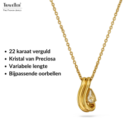Traveller Dames Ketting met Hanger - Verguld - Kristal - 6x3,6mm - Druppelvorm - 17x9mm - 44 cm