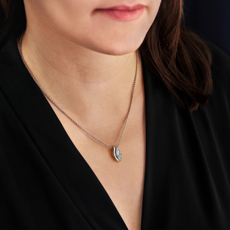 Traveller Pendant with Necklace- Silver Coloured - Crystal - Teardrop - Platinum Plated - 16x9mm - 44cm