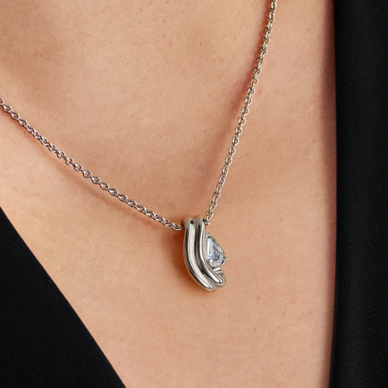 Traveller Hanger met Ketting - Zilverkleurig - Kristal - Druppelvorm - Geplatineerd - 16x9mm - 44cm - 157841