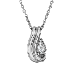 Traveller Pendant with Necklace- Silver Coloured - Crystal - Teardrop - Platinum Plated - 16x9mm - 44cm