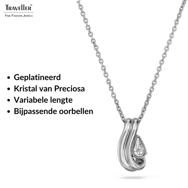 Traveller Hanger met Ketting - Zilverkleurig - Kristal - Druppelvorm - Geplatineerd - 16x9mm - 44cm - 157841