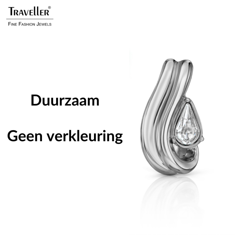 Traveller Oorstekers - Zilverkleurig - Kristal - 6x3,6mm - Druppelvormig - Geplatineerd - 17x9mm - 157843