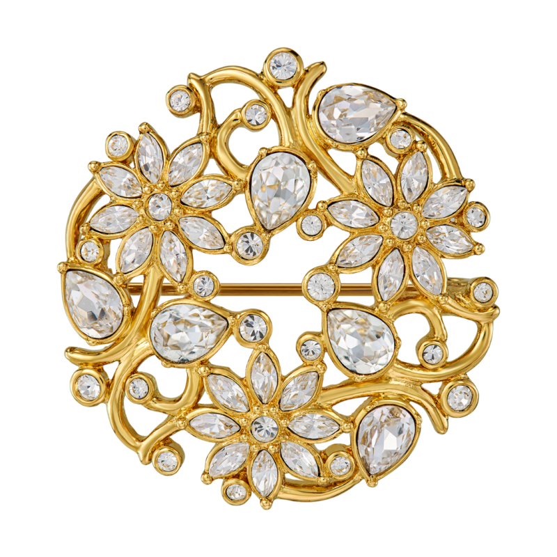 Traveller Brooch - Gold Plated - Crystals - Flowered - 35 mm - 157844 