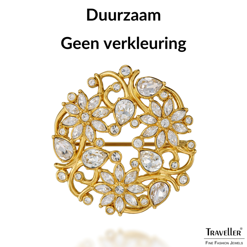 Traveller Broche Dames - Verguld - Kristallen - Gebloemd - 35 mm - 157844