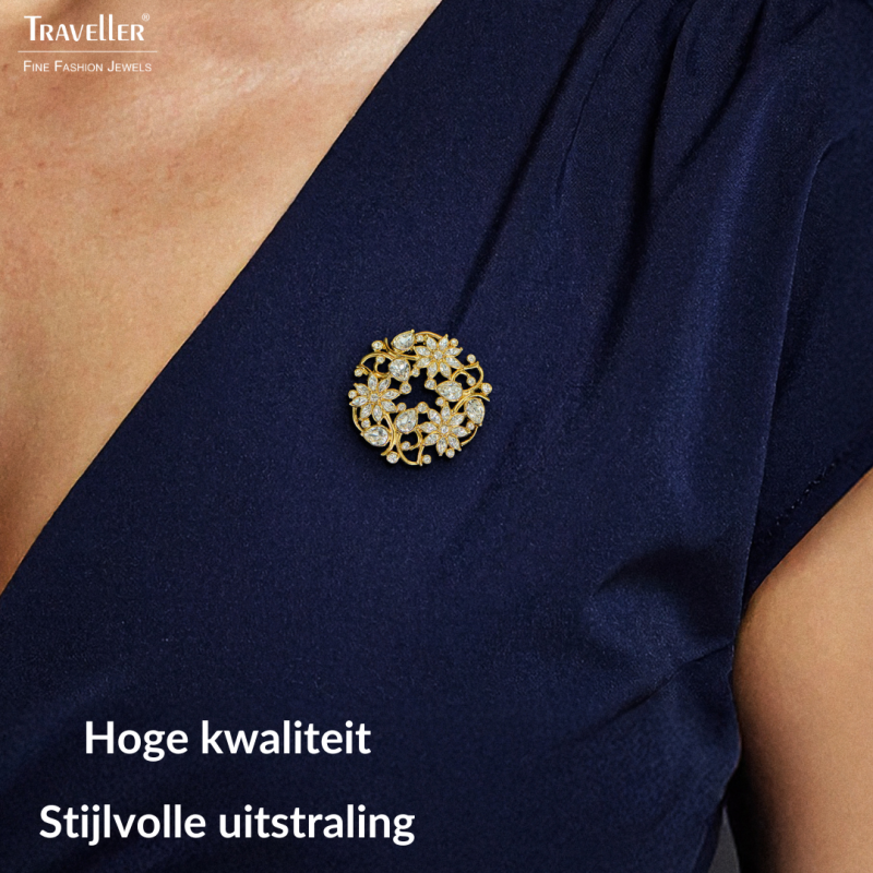 Traveller Broche - Verguld - Kristallen - Gebloemd - 35 mm - 157844 