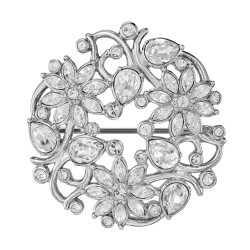 Traveller Brooch - Silver Coloured - Crystals - Flowered - Platinum Plated - 35 mm