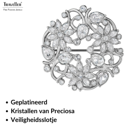 Traveller Broche Dames - Zilverkleurig - Kristallen - Gebloemd - Geplatineerd - 35 mm