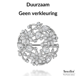 Traveller Broche Dames - Zilverkleurig - Kristallen - Gebloemd - Geplatineerd - 35 mm - 157845